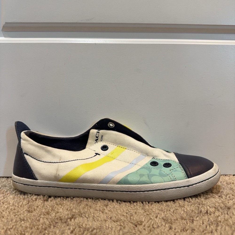 Coach Shoes Womens Size 9.5M Multicolor Canvas Slip On Sneakers Walking Comfort